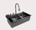 Multifunctional Handmade Waterfall Kitchen Sink Workstation Set with Faucet and Accessories 32x18x9