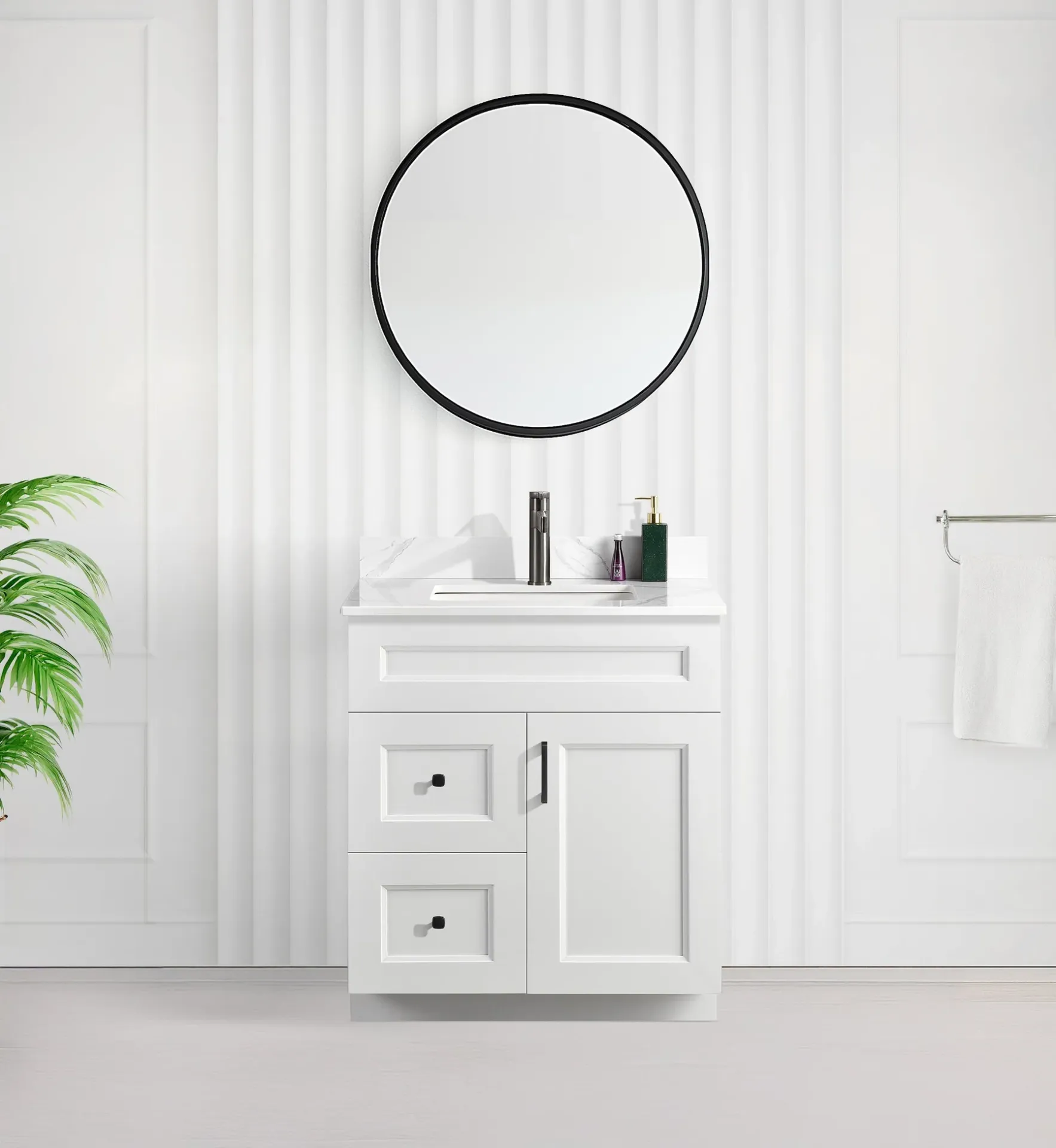 30" White LH Drawers MDF