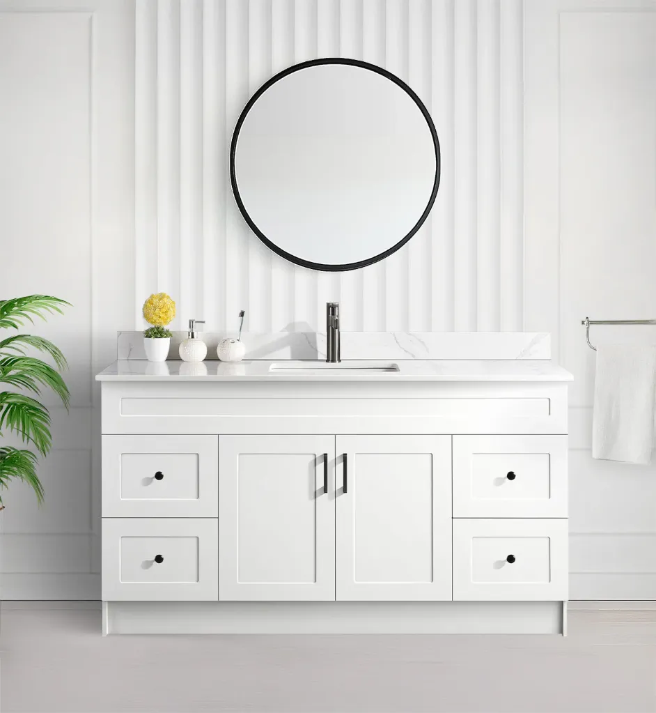 60" Single Sink Shaker Bathroom Vanity With Quartz Countertop (MDF)