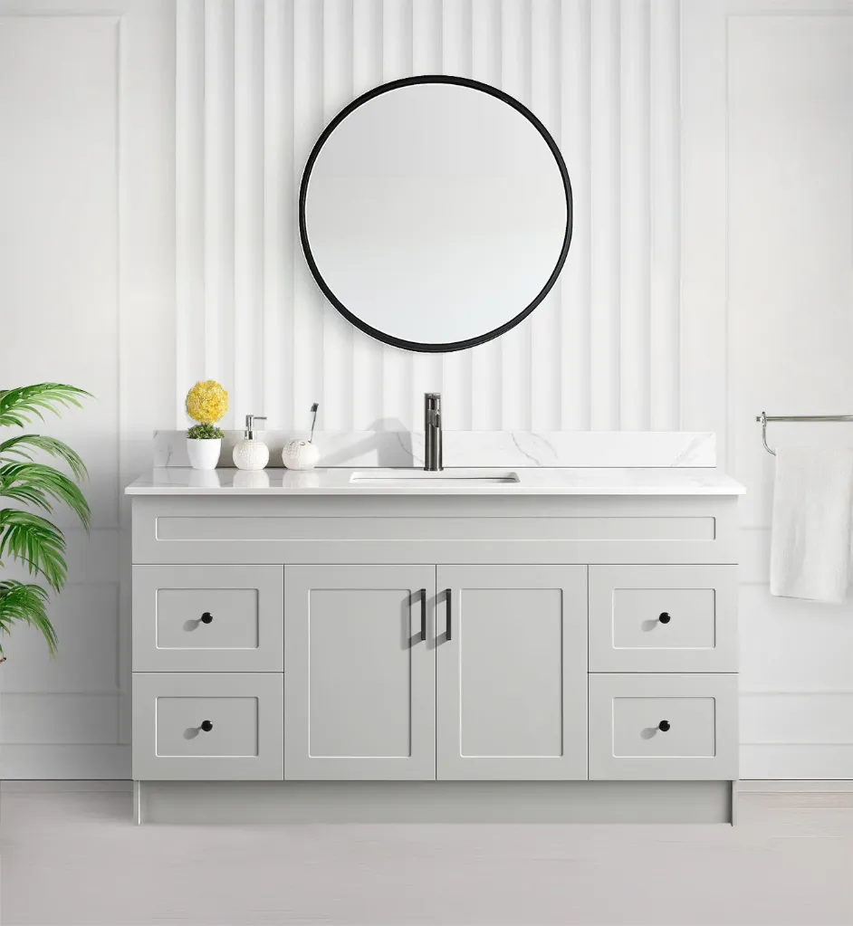 60" Single Sink Shaker Bathroom Vanity With Quartz Countertop (MDF)