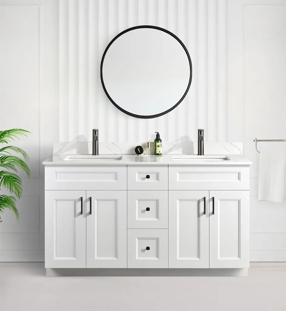 60" Double Sink Shaker Bathroom Vanity With Quartz Countertop (MDF)