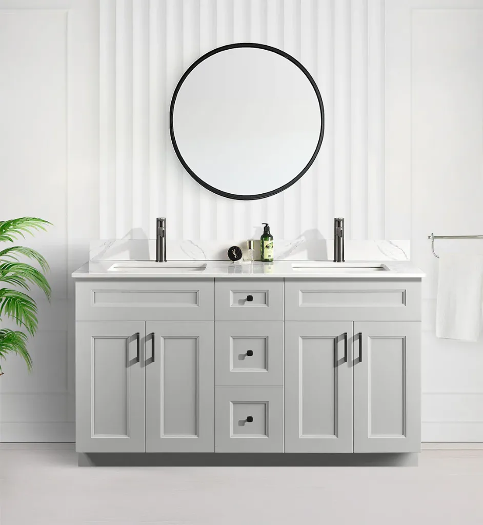 60" Double Sink Shaker Bathroom Vanity With Quartz Countertop (MDF)