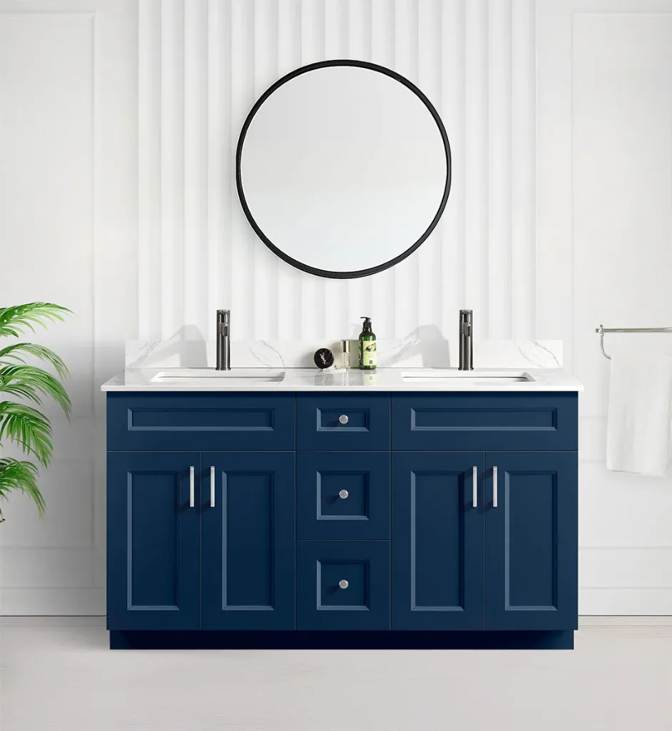 60" Double Sink Shaker Bathroom Vanity With Quartz Countertop (MDF)