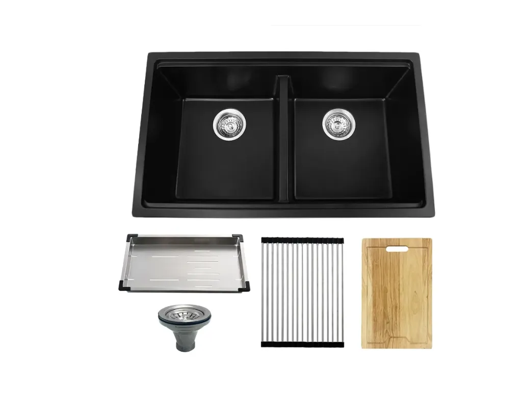 32" Workstation Under Mount 50/50 Double Bowl Kitchen Sink with Strainer - UNG1515MB